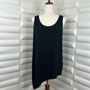Eileen Fisher Black Silk U-Neck Side Drape Shell Sleeveless Blouse